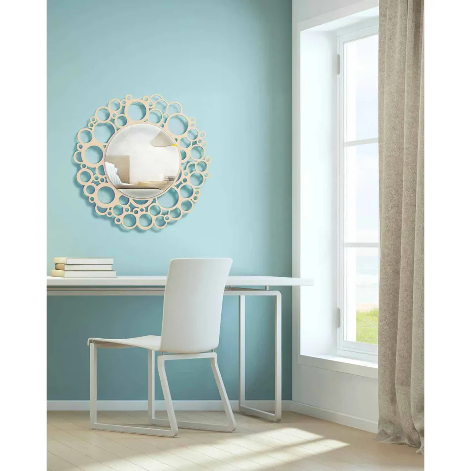 Miroir mural rond en bois brun de design moderne avec cadre - Bombo Viadurini