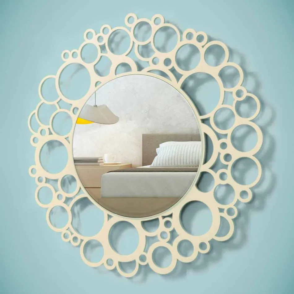 Miroir mural rond en bois brun de design moderne avec cadre - Bombo Viadurini