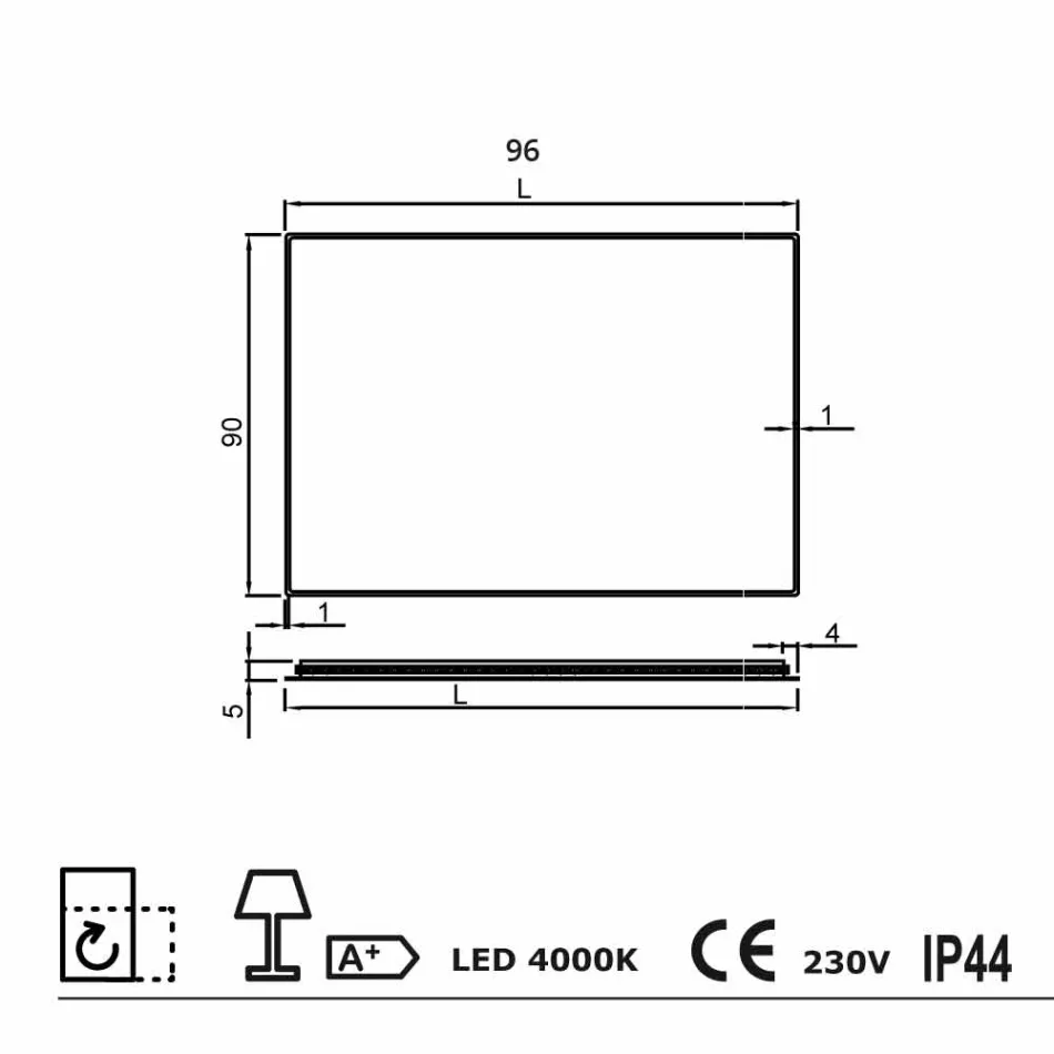 Miroir mural avec bords satinés, éclairage LED, Tessa Viadurini