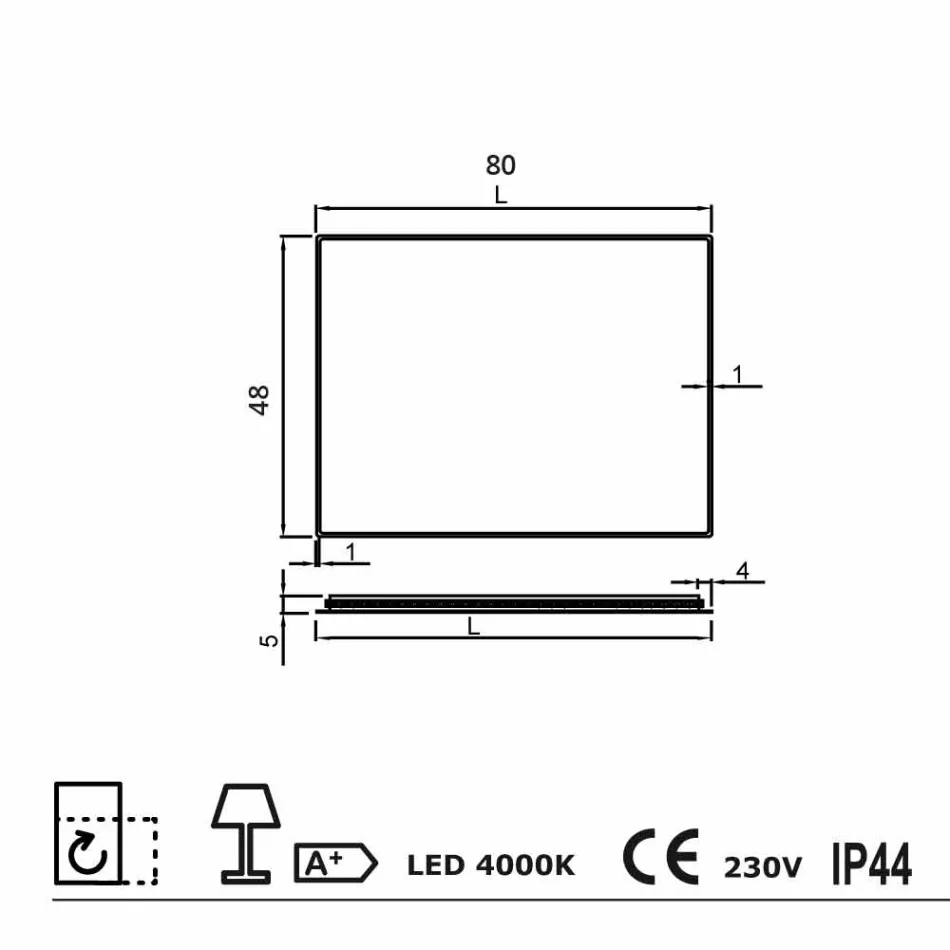 Miroir mural avec bords satinés, éclairage LED, Tessa Viadurini