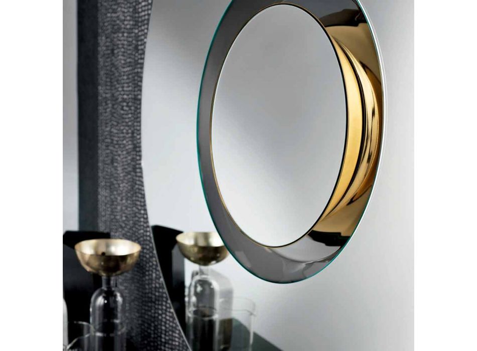 Miroir mural design rond en métal doré avec pièce maîtresse - Merale Viadurini