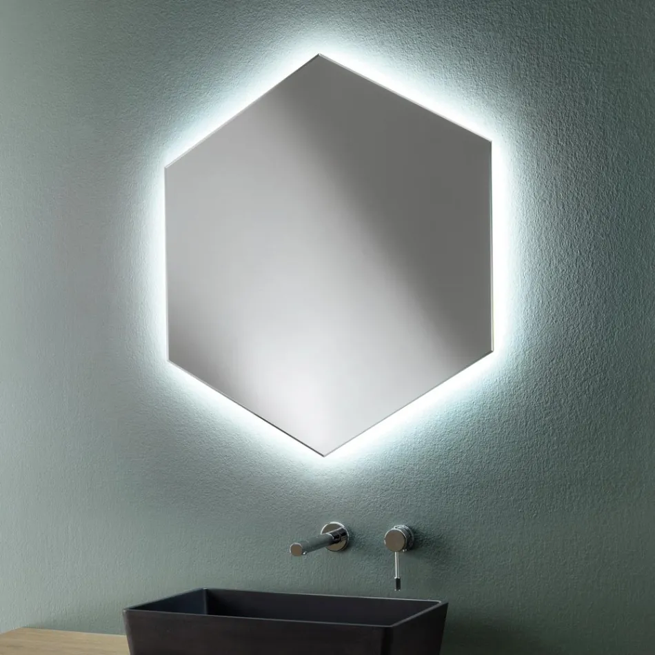 Miroir mural de salle de bain moderne en forme avec lumière LED de haute qualité - Crocchio Viadurini
