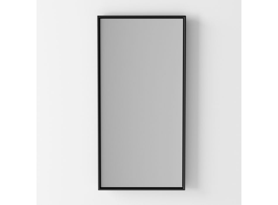 Miroir mural rectangulaire rétro-éclairé avec cadre noir fabriqué en Italie - Riflessi Viadurini