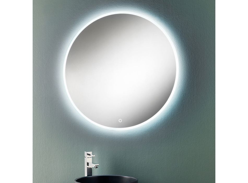 Miroir mural rond avec bord sablé et rétroéclairage LED - Bouton Viadurini