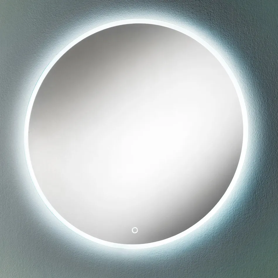 Miroir mural rond avec bord sablé et rétroéclairage LED - Bouton Viadurini