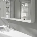 Miroir de salle de bain mural avec lumière LED et cadre en bois Made in Italy - Geppio Viadurini