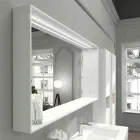 Miroir de salle de bain mural avec lumière LED et cadre en bois Made in Italy - Geppio Viadurini