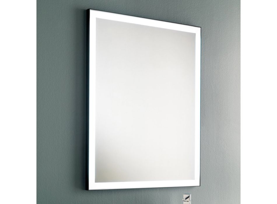 Miroir de salle de bain mural avec cadre en métal noir et LED Made in Italy - Chebeo Viadurini