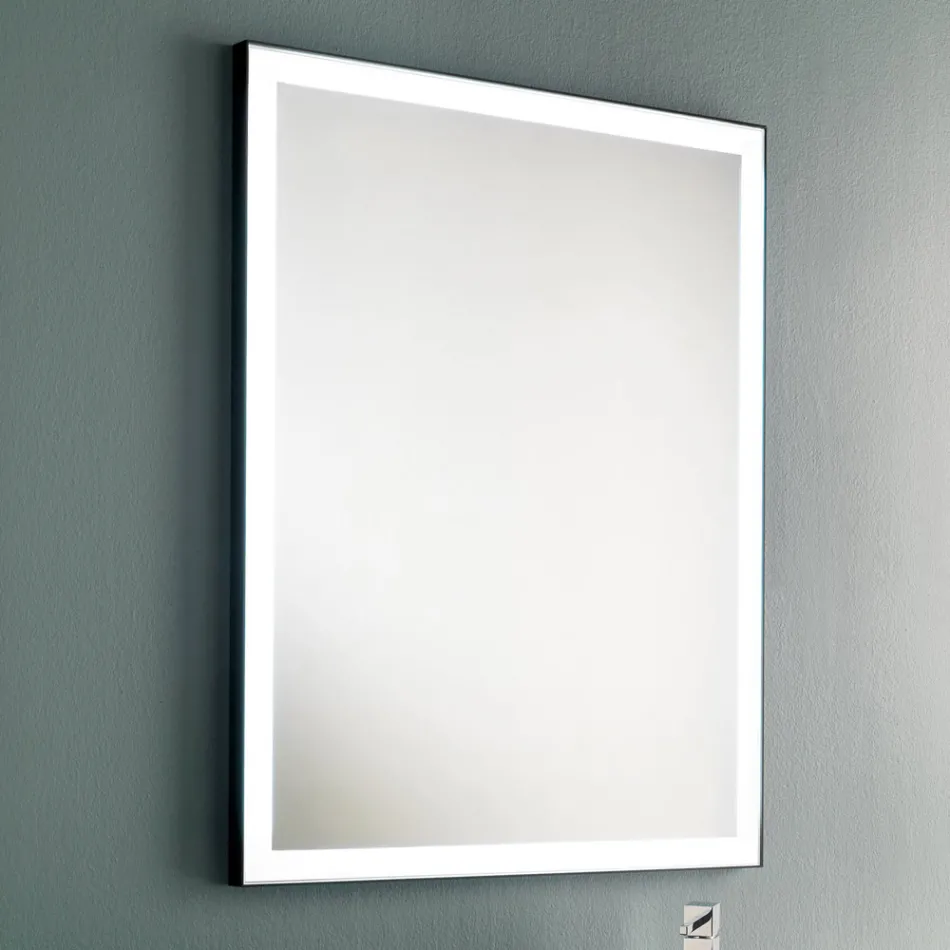 Miroir de salle de bain mural avec cadre en métal noir et LED Made in Italy - Chebeo Viadurini