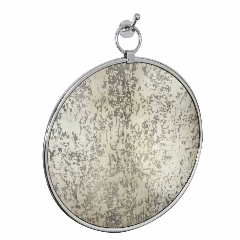 Miroir de salle de bain mural rond en ottome chromé avec dos vieilli - juin Viadurini