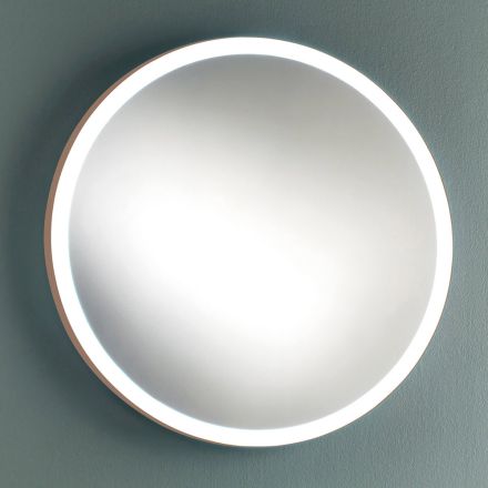 Miroir de salle de bain mural rond avec cadre en métal cuivré et lumière LED - Minolo Viadurini