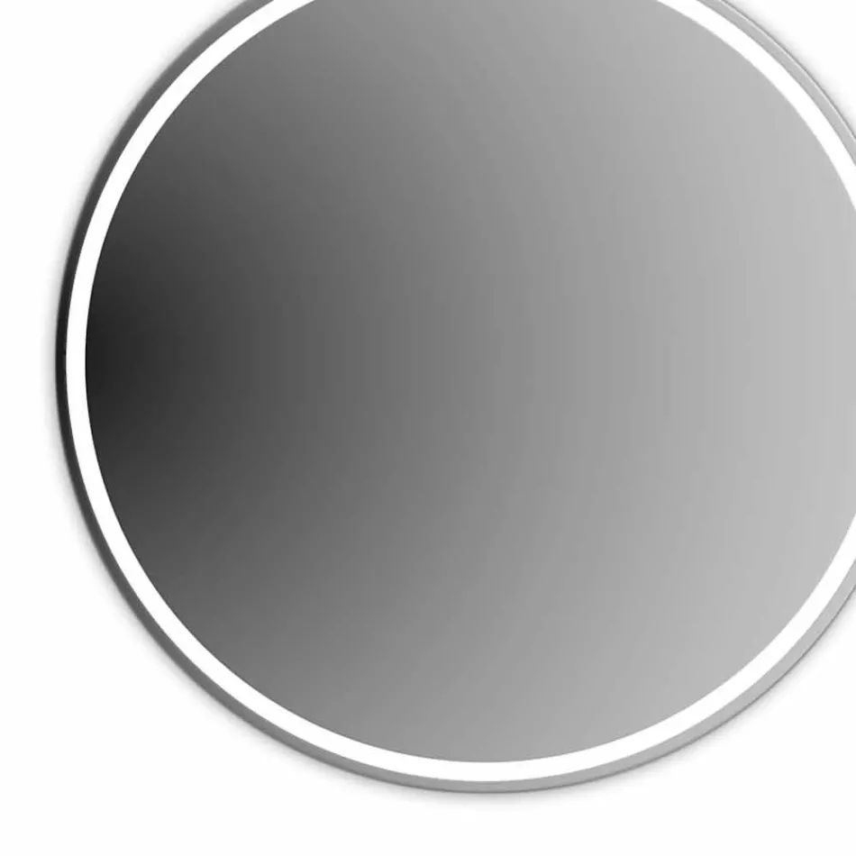 Miroir de salle de bain rond rétroéclairé avec sablage fabriqué en Italie - Ranio Viadurini