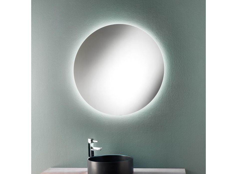Miroir de salle de bain mural rond minimal avec lumière LED 4000K fabriqué en Italie - Roteo Viadurini