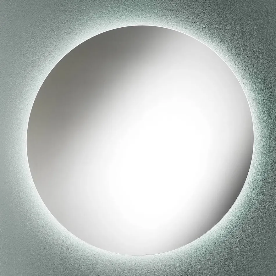 Miroir de salle de bain mural rond minimal avec lumière LED 4000K fabriqué en Italie - Roteo Viadurini