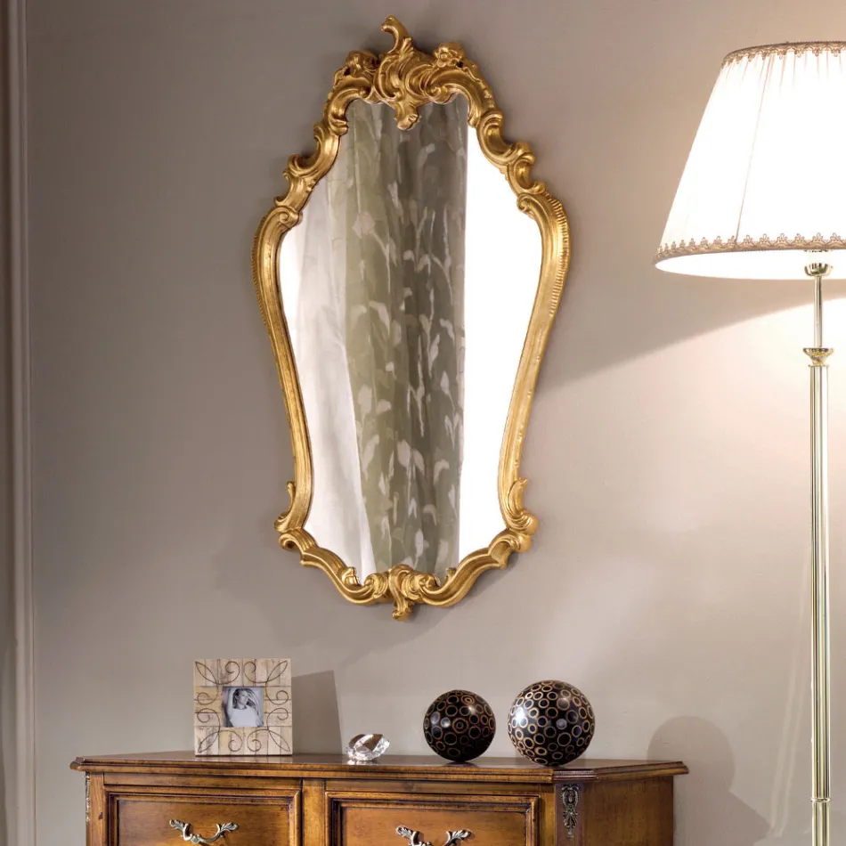 Miroir baroque en forme avec cadre en feuille d'or Made in Italy - Precious Viadurini