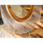 Miroir mural moderne en métal et teck Monno Viadurini