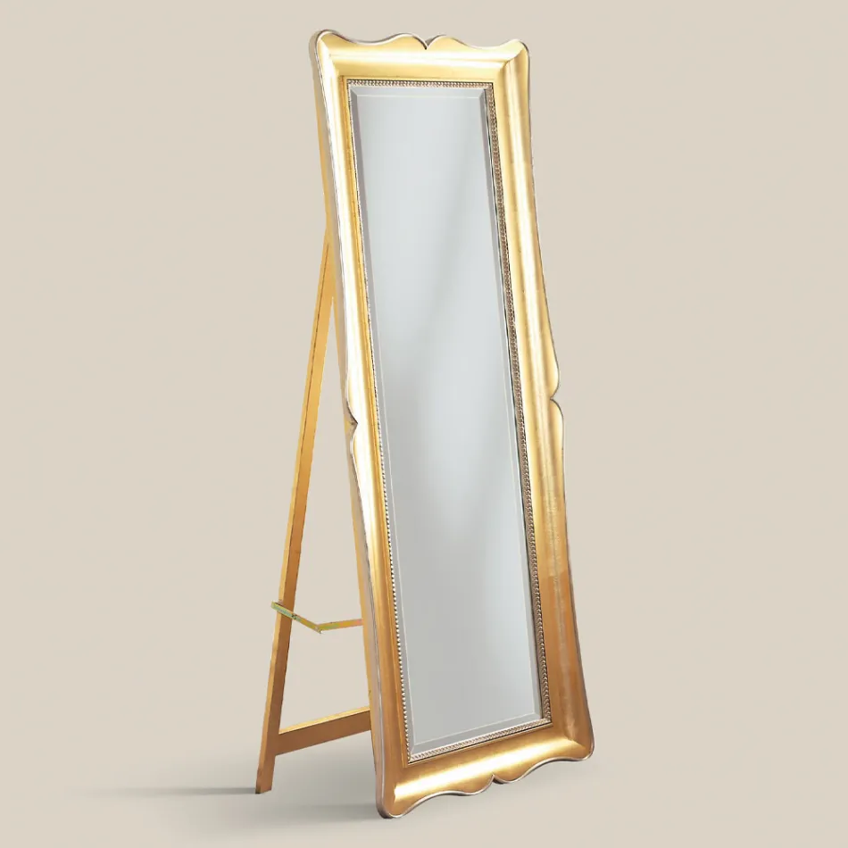 Miroir de sol classique en bois de feuille d'or Made in Italy - Florence Viadurini