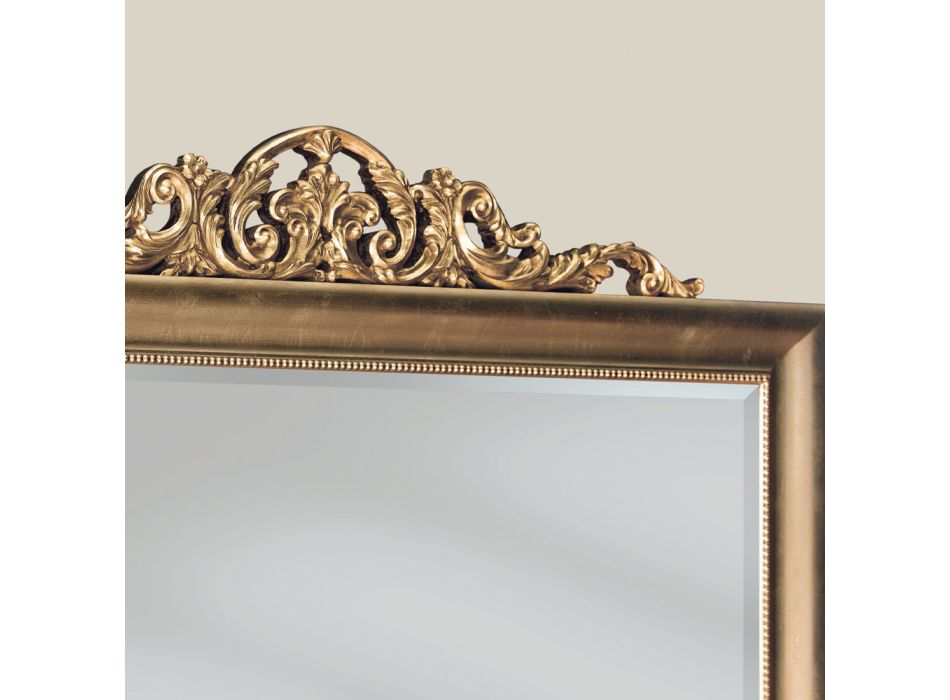 Miroir en bois rectangulaire classique à la feuille d'or fabriqué en Italie - Ibiscos Viadurini