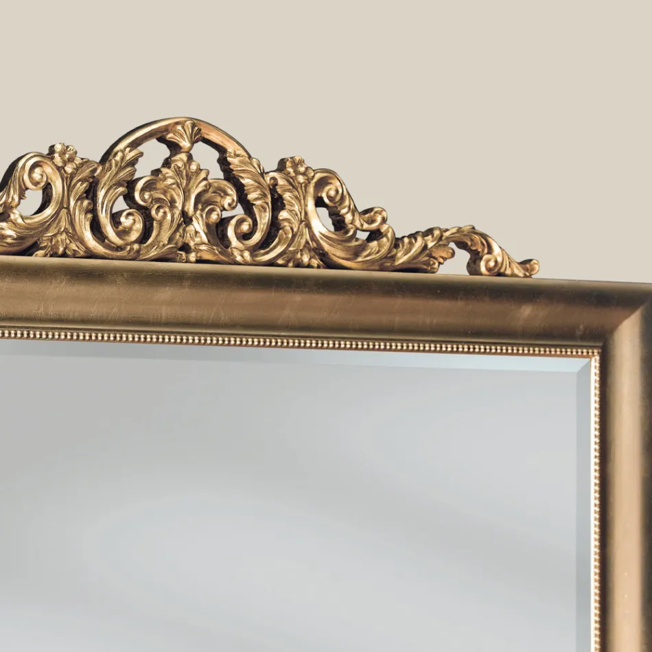 Miroir en bois rectangulaire classique à la feuille d'or fabriqué en Italie - Ibiscos Viadurini