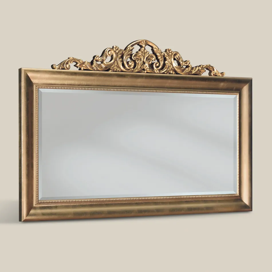 Miroir en bois rectangulaire classique à la feuille d'or fabriqué en Italie - Ibiscos Viadurini