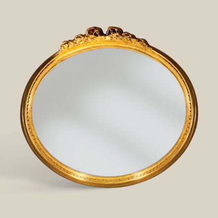Miroir ovale classique avec cadre en feuille d'or fabriqué en Italie - Precious Viadurini