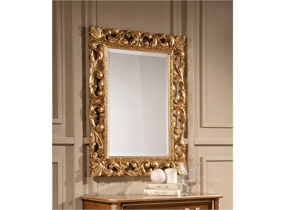 Miroir Rectangulaire Classique Cadre Feuille d'Or Fabriqué en Italie - Précieux Viadurini