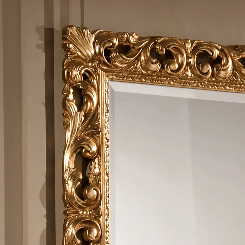 Miroir Rectangulaire Classique Cadre Feuille d'Or Fabriqué en Italie - Précieux Viadurini