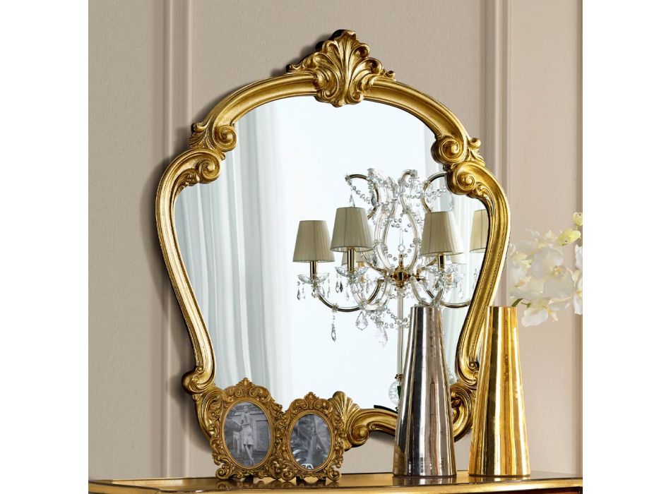 Miroir de forme classique avec cadre en feuille d'or fabriqué en Italie - Madalina Viadurini