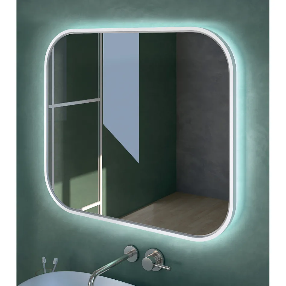 Miroir avec bord en bois et rétroéclairage Made in Italy - Vincent Viadurini