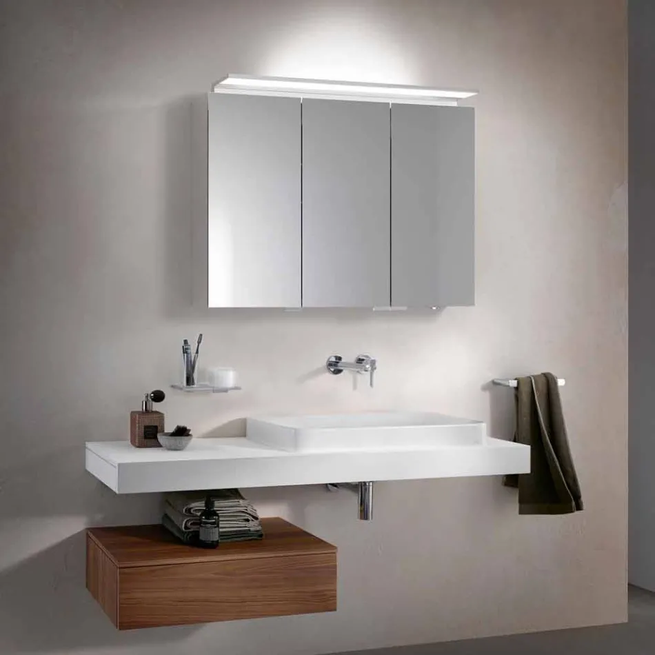 Miroir mural moderne à 3 portes avec étagères internes - Bramo Viadurini