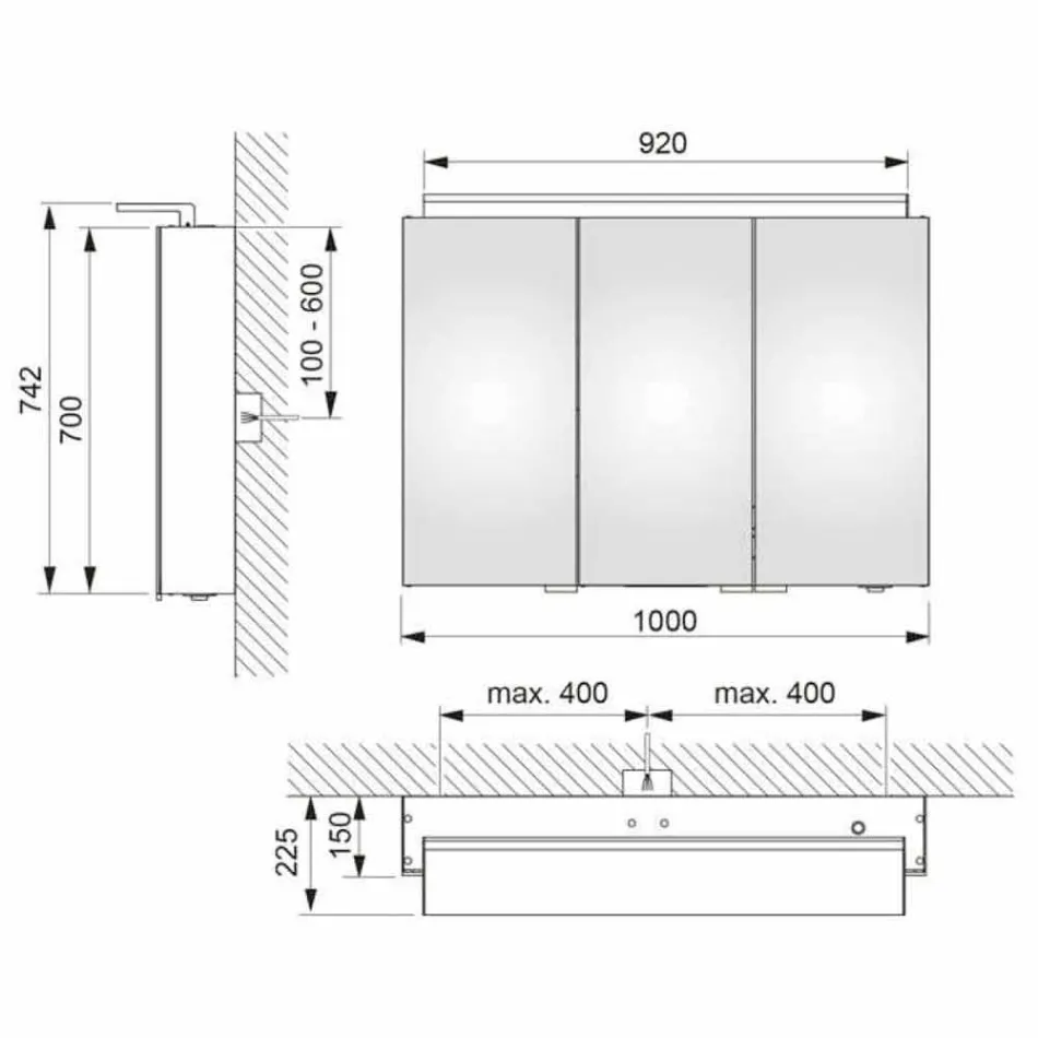 Miroir mural moderne à 3 portes avec étagères internes - Bramo Viadurini