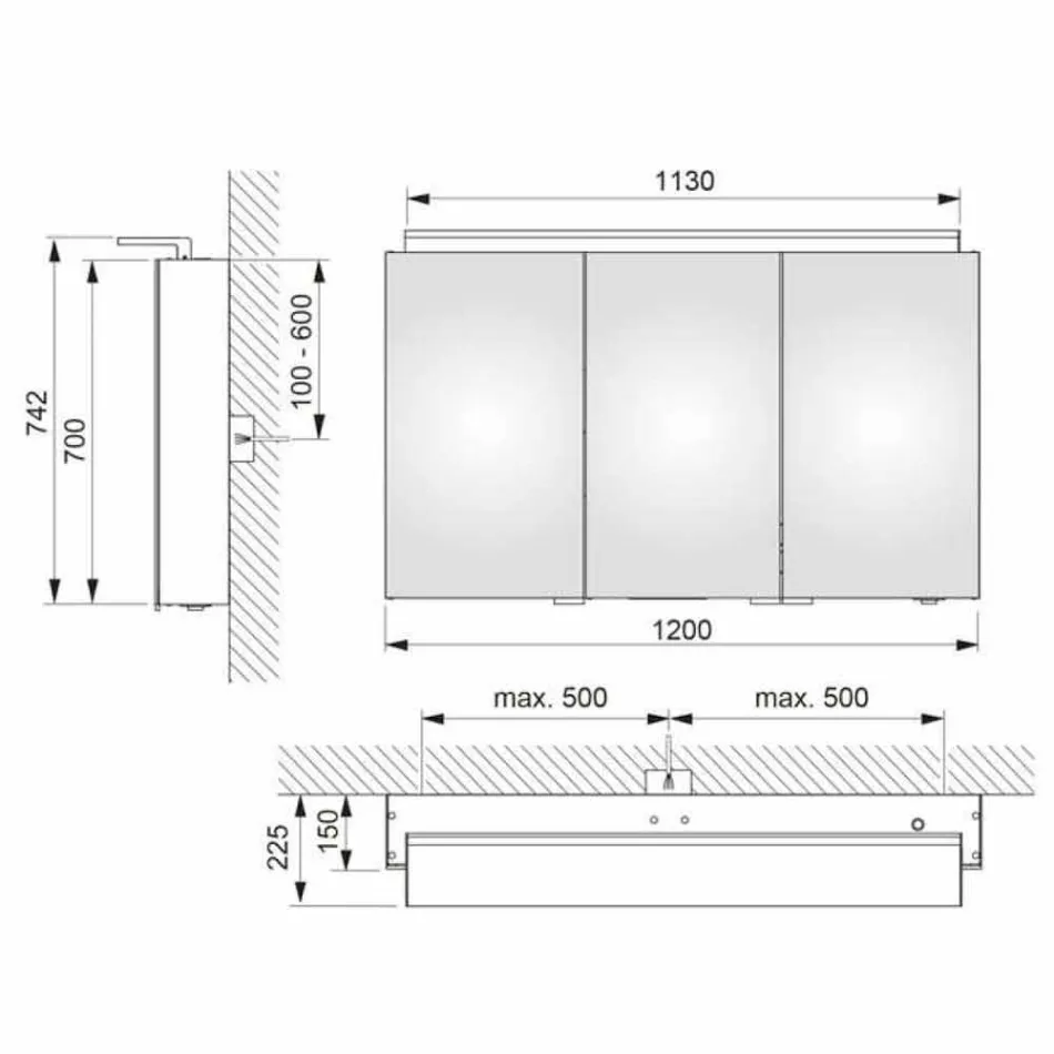 Miroir mural moderne à 3 portes avec étagères internes - Bramo Viadurini