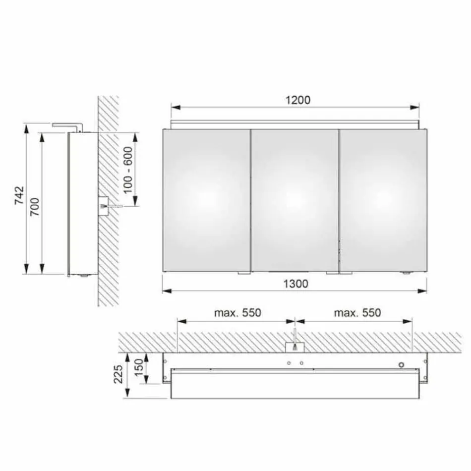Miroir mural moderne à 3 portes avec étagères internes - Bramo Viadurini