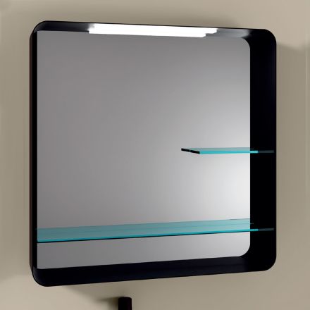 Miroir avec cadre en métal et 2 étagères en verre fabriqué en Italie - William Viadurini