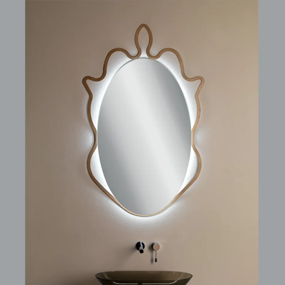 Miroir avec cadre en métal et LED intégrées Made in Italy - Leonardo Viadurini