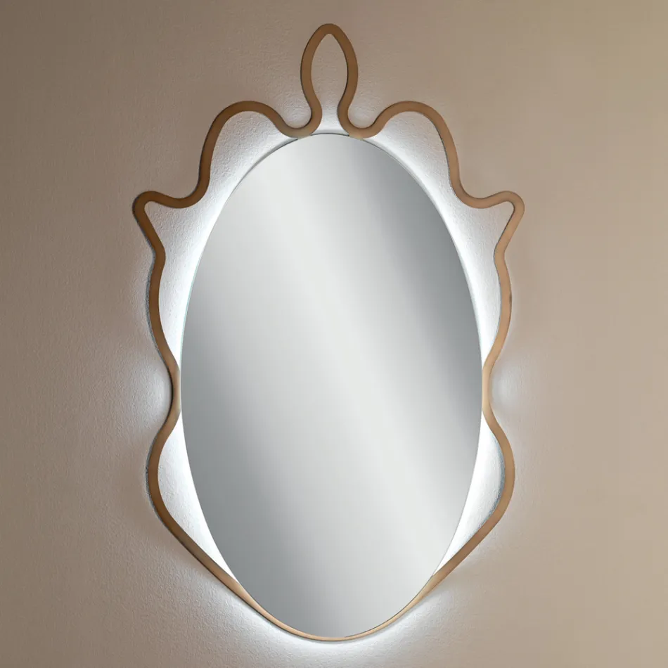 Miroir avec cadre en métal et LED intégrées Made in Italy - Leonardo Viadurini