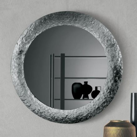 Miroir avec cadre en verre martelé, dos argenté, fabriqué en Italie - Basilia Viadurini