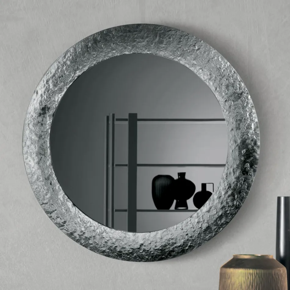 Miroir avec cadre en verre martelé, dos argenté, fabriqué en Italie - Basilia Viadurini