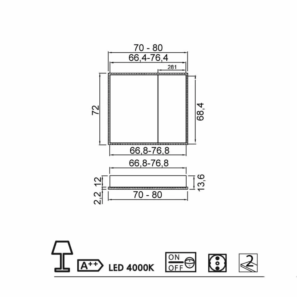 Miroir mural moderne à 2 portes, éclairage LED, Adele Viadurini