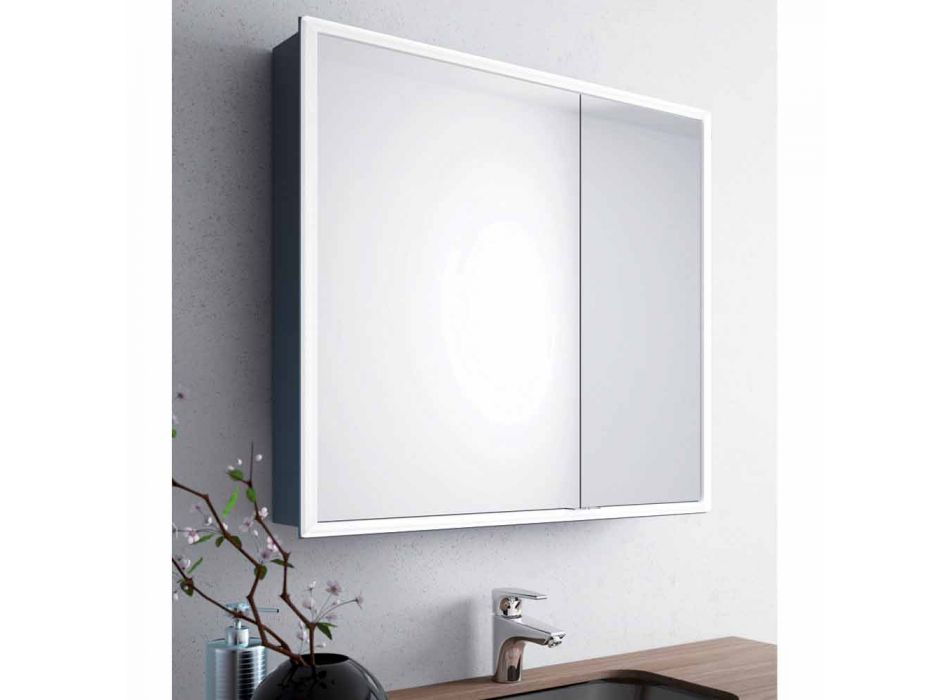 Miroir mural moderne à 2 portes, éclairage LED, Adele Viadurini