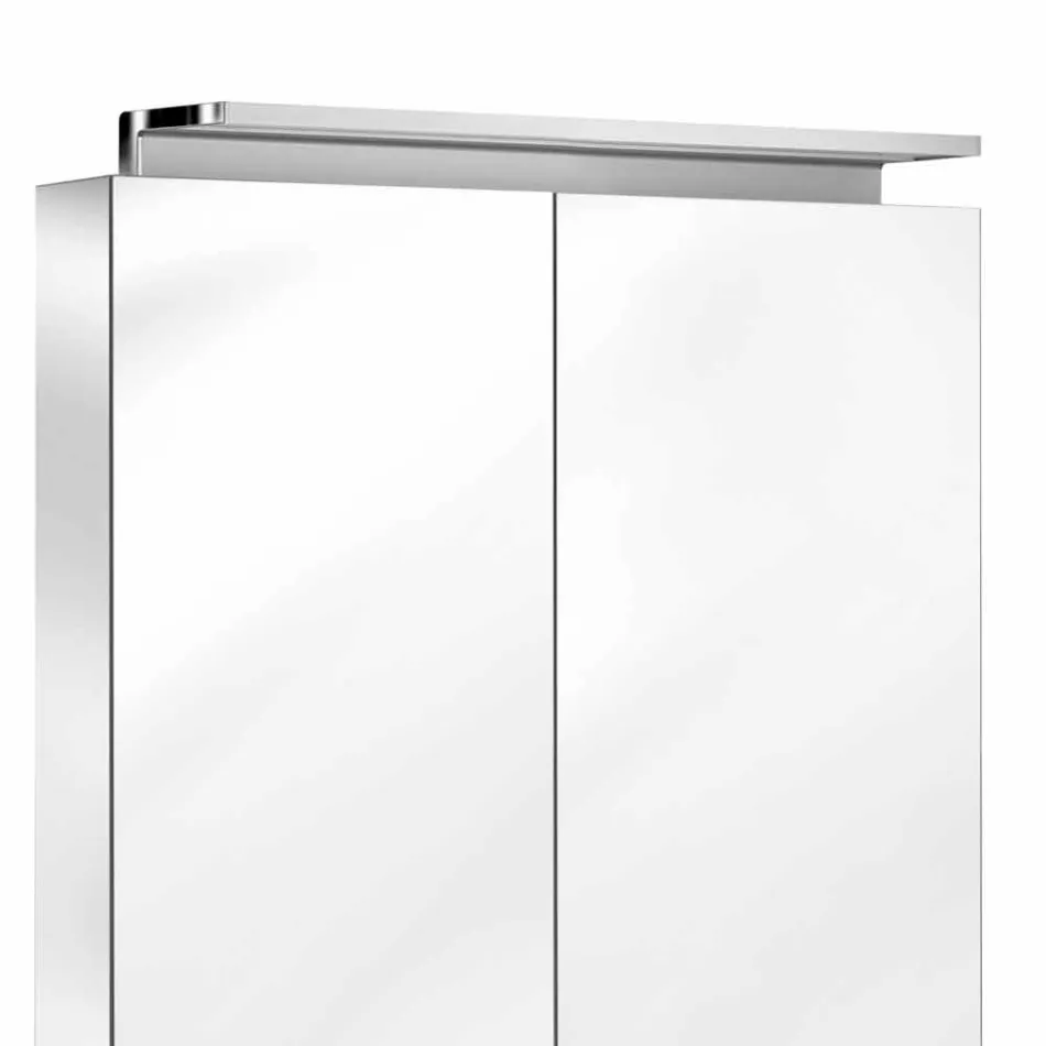 Miroir mural avec 2 portes avec éclairage LED et prises de courant - Bramo Viadurini