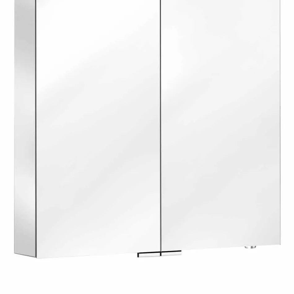 Miroir mural avec 2 portes avec éclairage LED et prises de courant - Bramo Viadurini