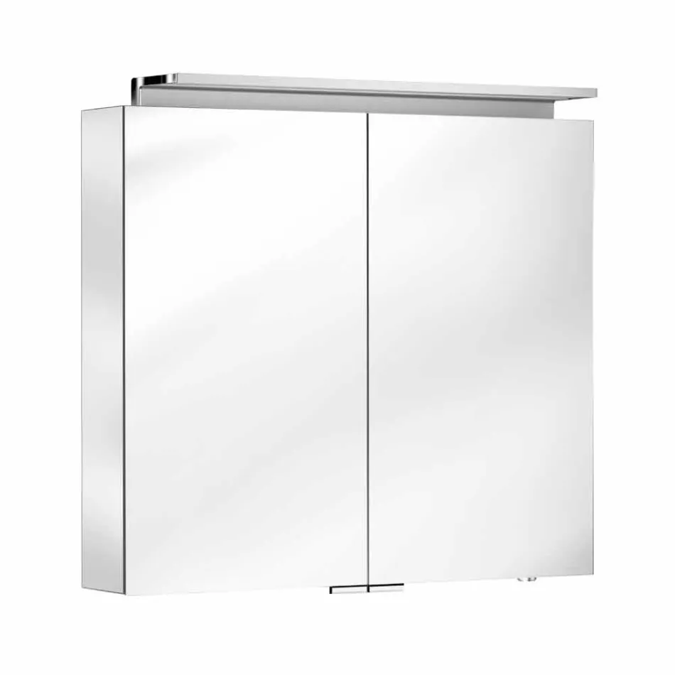 Miroir mural avec 2 portes avec éclairage LED et prises de courant - Bramo Viadurini