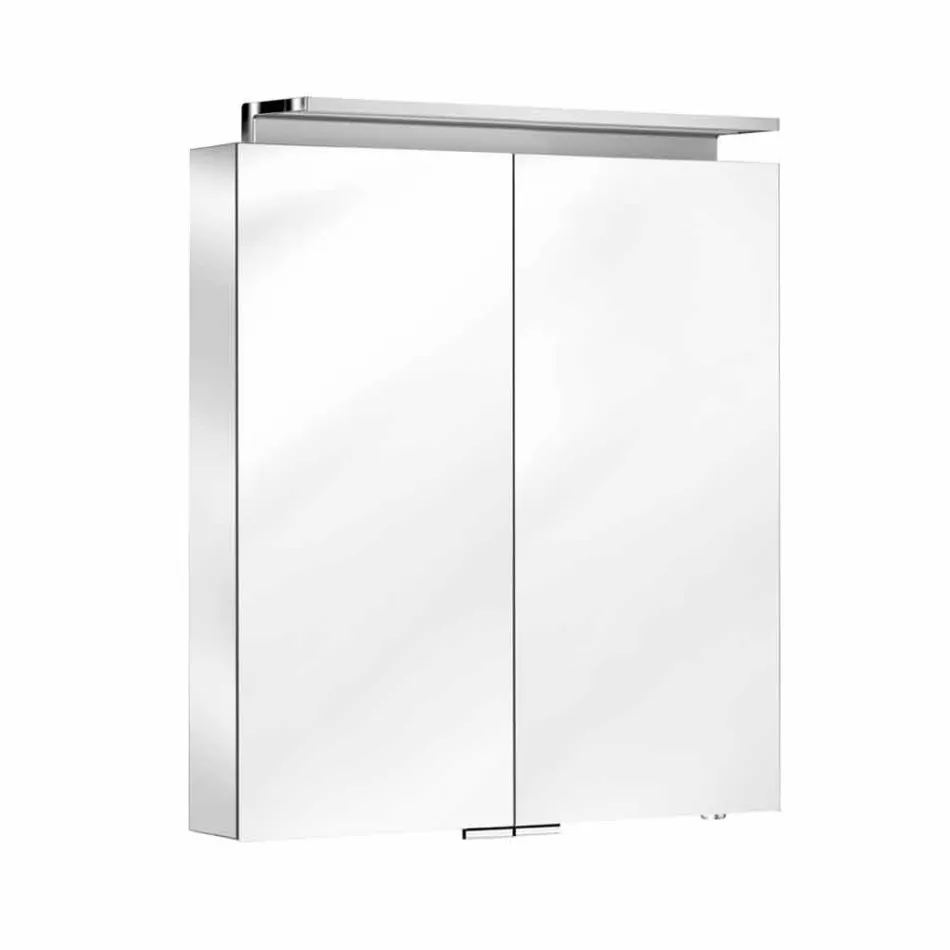 Miroir mural avec 2 portes avec éclairage LED et prises de courant - Bramo Viadurini