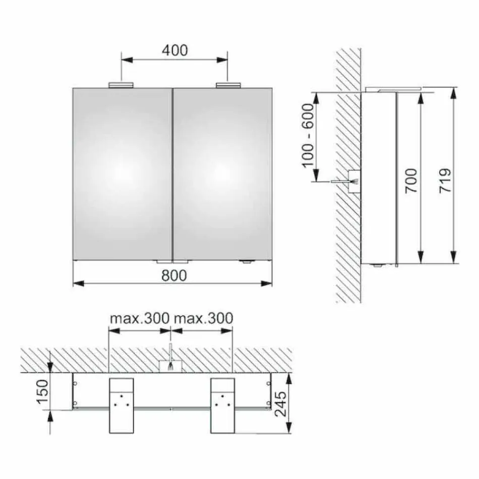 Miroir de rangement mural moderne avec 2 portes et éclairage LED - Cliquet Viadurini