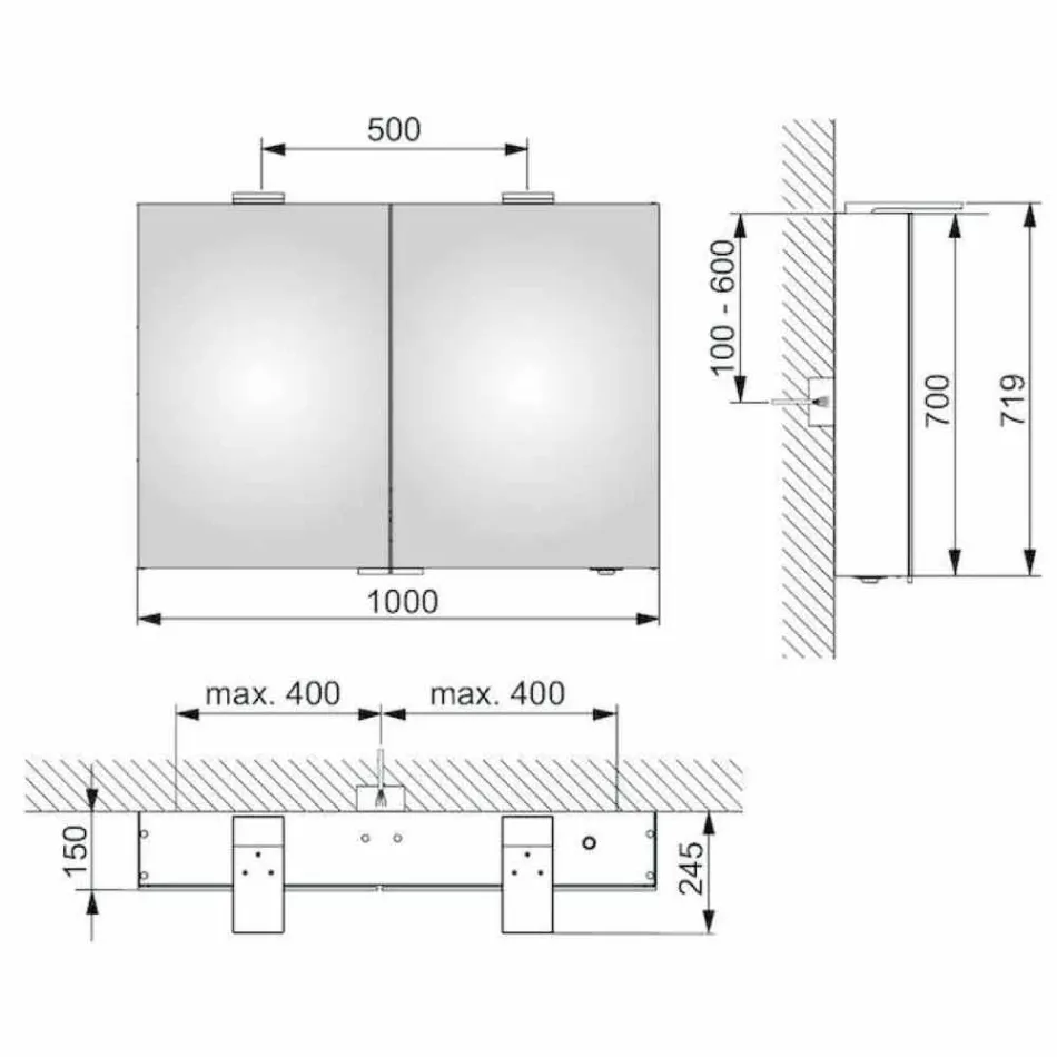 Miroir de rangement mural moderne avec 2 portes et éclairage LED - Cliquet Viadurini