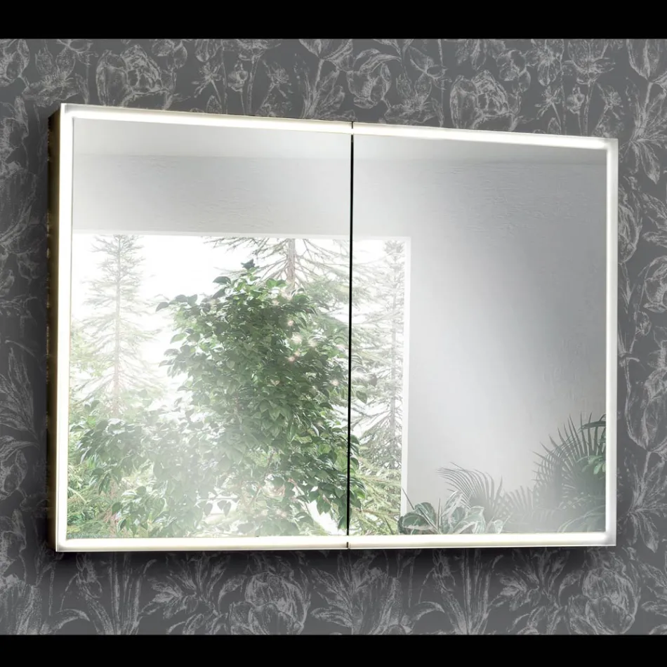 Récipient miroir en bois avec double miroir et lumières fabriqué en Italie - Darwin Viadurini