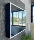 Récipient miroir en bois avec double miroir et lumières fabriqué en Italie - Darwin Viadurini