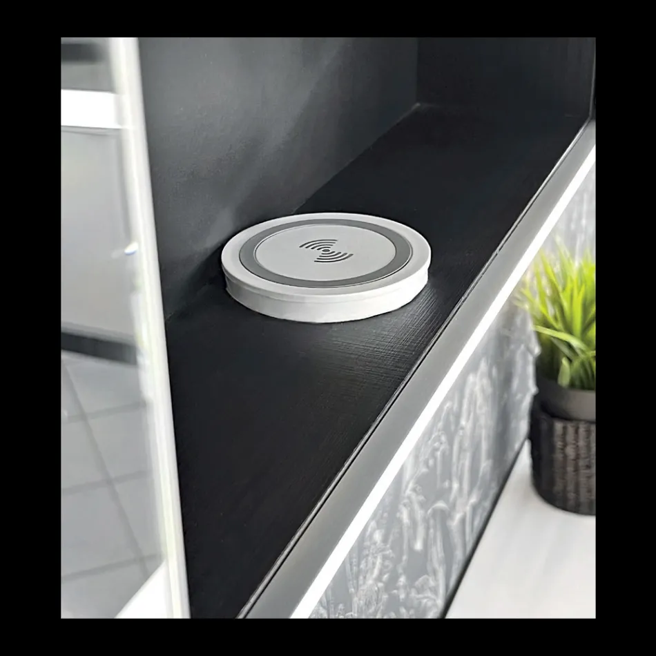 Récipient miroir en bois avec double miroir et lumières fabriqué en Italie - Darwin Viadurini