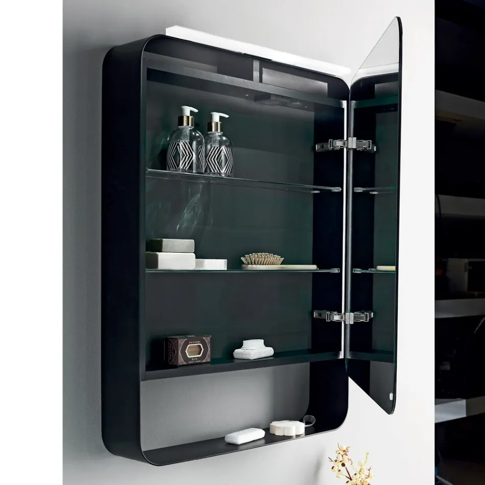 Conteneur miroir en métal avec porte double miroir et lumières fabriqué en Italie - Jane Viadurini